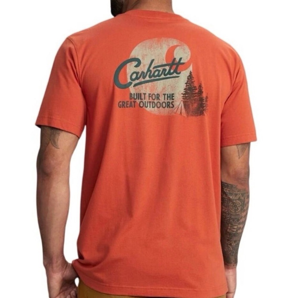 Carhartt Mens Relaxed Fit Camp Graphic Pocket T-Shirt Orange Small NWT